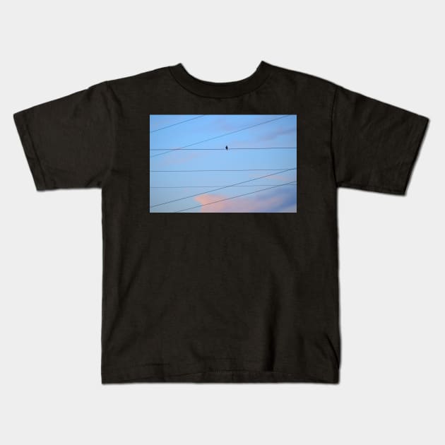 Crested Cloud, Wires and Bird Kids T-Shirt by LaurieMinor